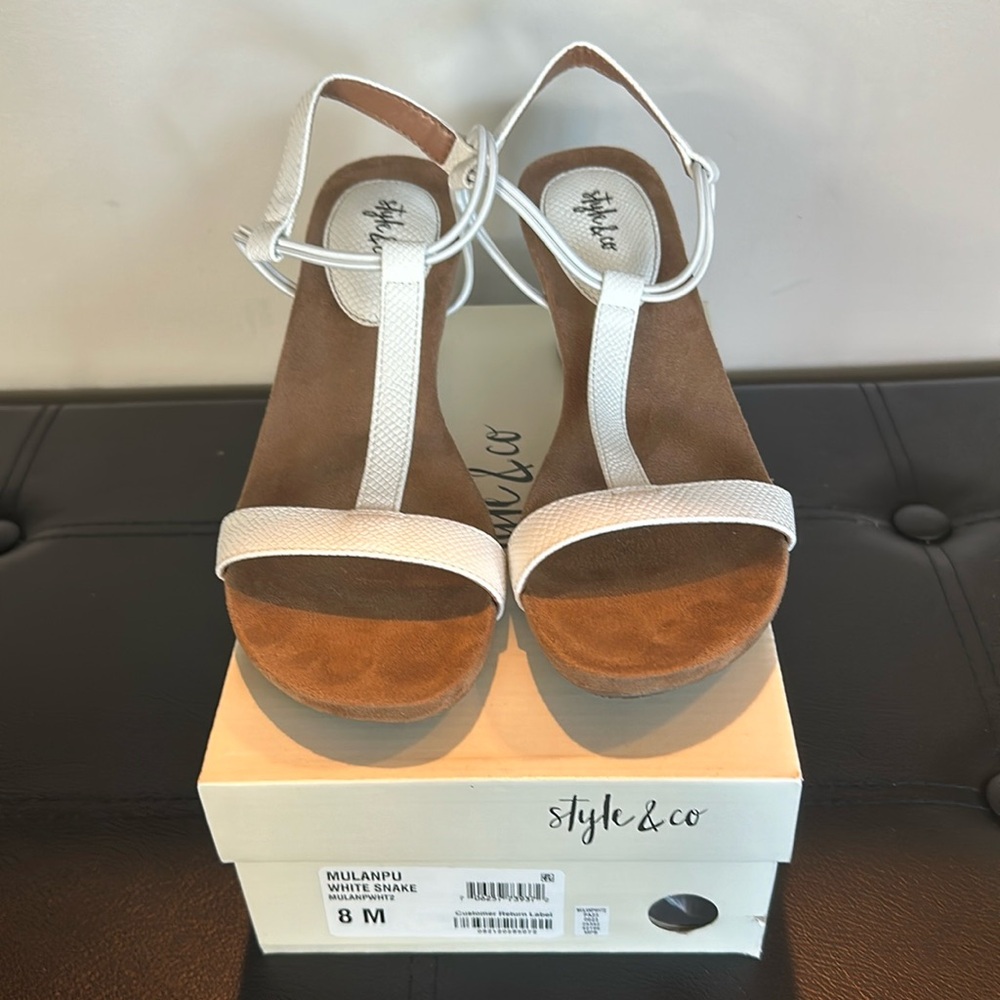 Style & Co White Snake Mulan Wedges 8M